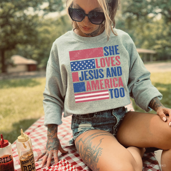 She Loves Jesus And America Too DTF TRANSFER 7410