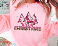 Merry Christmas Tree Pink Leopard DTF TRANSFER