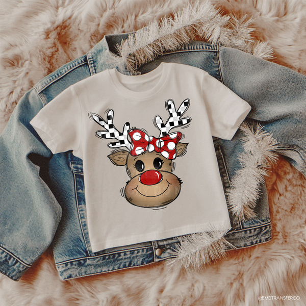 Reindeer Red Bow DTF TRANSFER