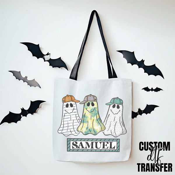 Custom Halloween Trick Or Treat Tote Boy Ghosts DTF TRANSFER 5693