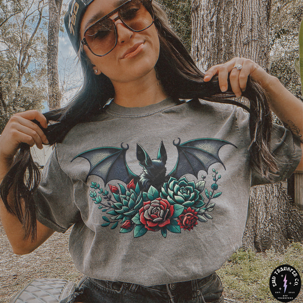 Bat Succulent Faux Embroidery DTF TRANSFER 7624