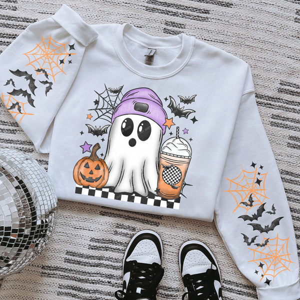 Halloween Mocha Ghost w/ Sleeve two 8in Sleeves DTF Transfer 8200