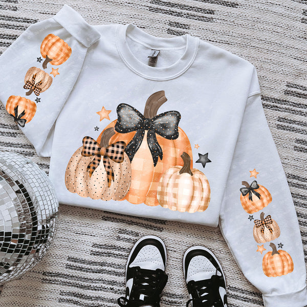 Pumpkins Bows With Two 8in Sleeves DTF Transfer 8233