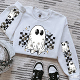 Halloween Checkered Ghost w/ Sleeve Two 8in Sleeves DTF Transfer 8525