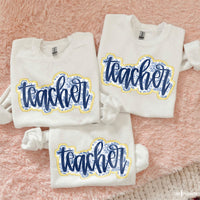 Teacher Blue Floral DTF TRANSFER 8962