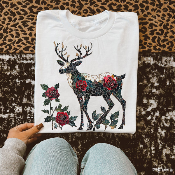 Floral Christmas Reindeer DTF TRANSFER 9042