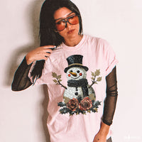 Christmas Snowman Pink Roses DTF TRANSFER 9060