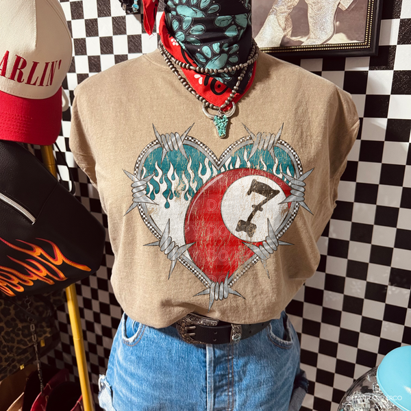 Valentines Day Western Barbed Wire Heart Distressed DTF TRANSFER 9930