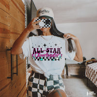 a woman wearing a t - shirt that says all star